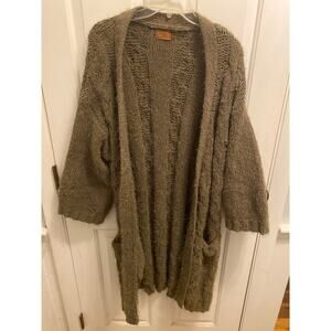 POL Oversized Long Cardigan Sweater Duster Green Size Medium Lagenlook Boho Chic
